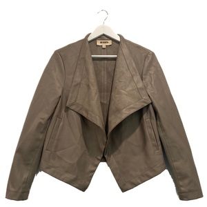 BB Dakota Women's Faux Leather Drape Front Jacket Size M